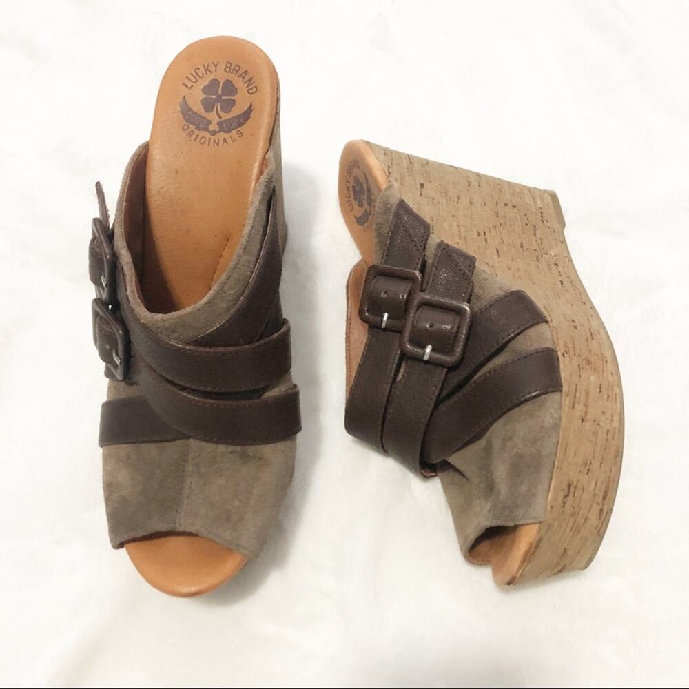 Lucky Brand Latrice brown buckle wedge sandal 9.5